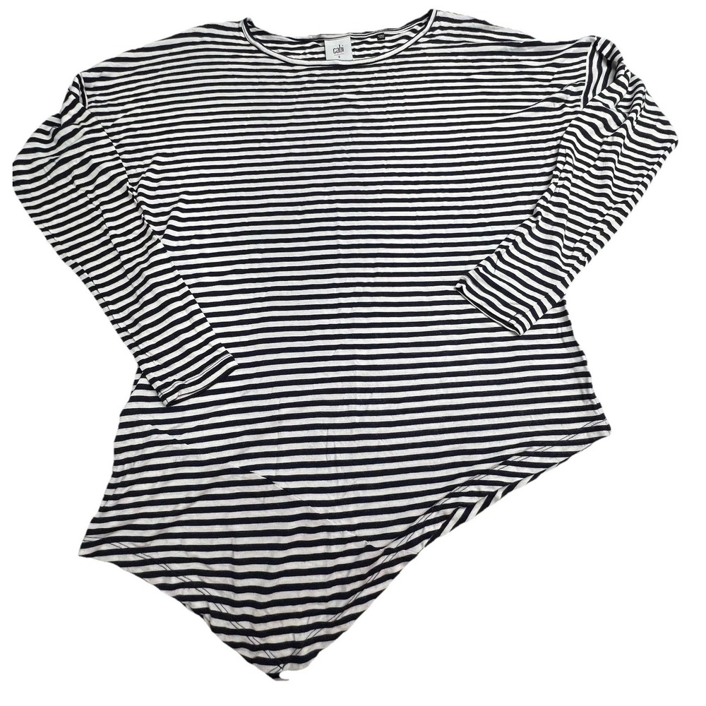 CABI Navy and White Striped‎ Pull Over Rayon Top Asymmetrical Style 5064 SMALL